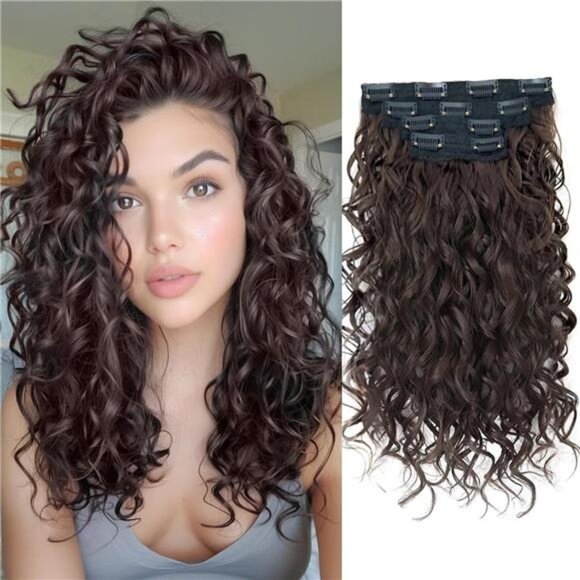 Curly Hair Extensions Dark Chocolate Brown - Picture 1 of 7